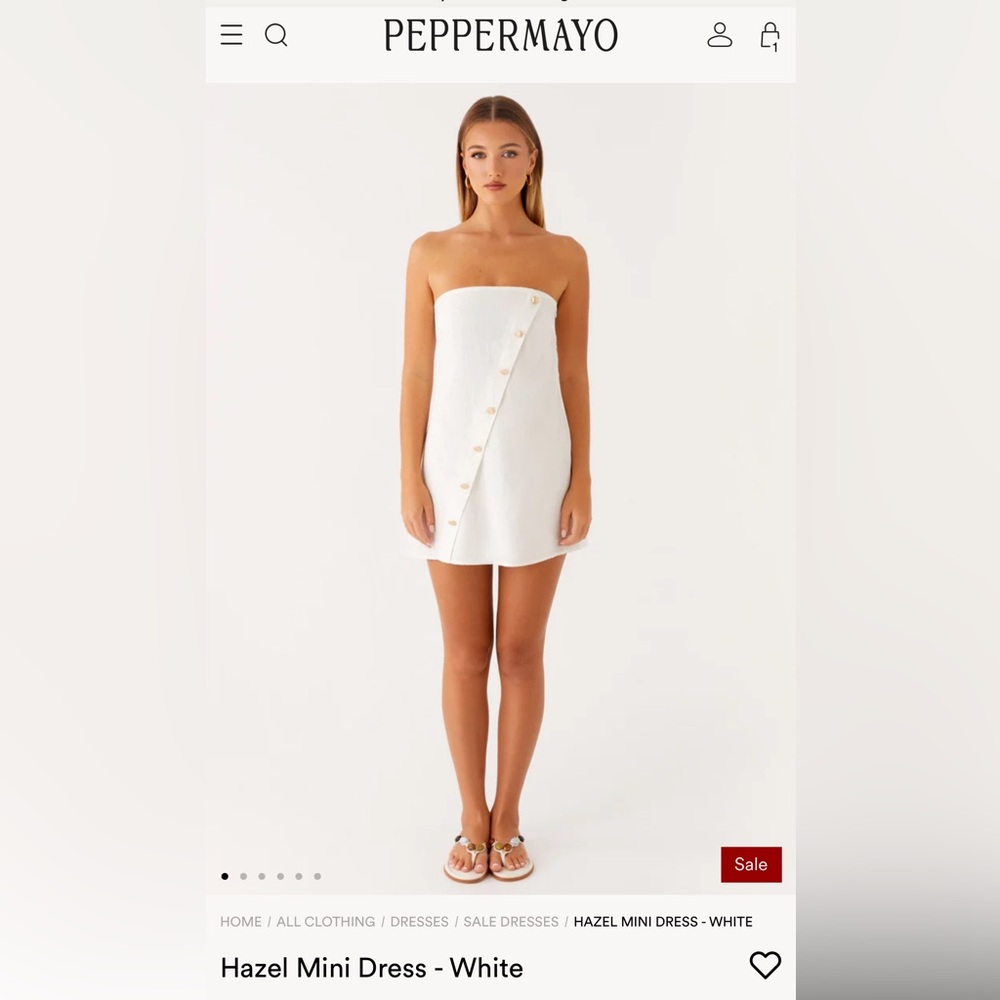 Peppermayo Strapless White Button-Detail Mini Dress - NWT